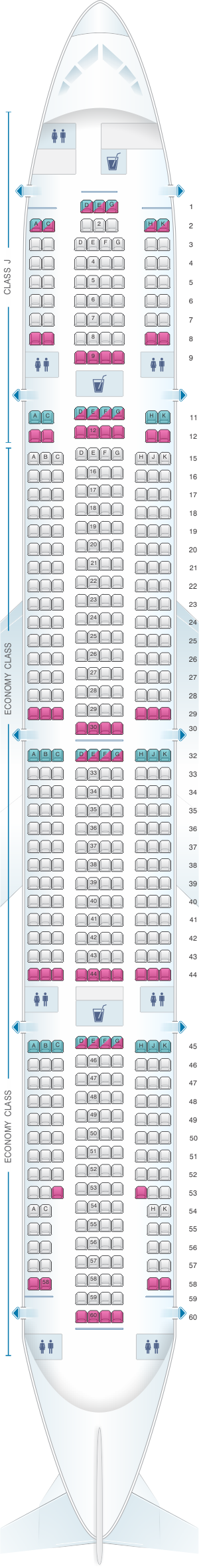 Seat map for Japan Airlines (JAL) Boeing B777 300 W24
