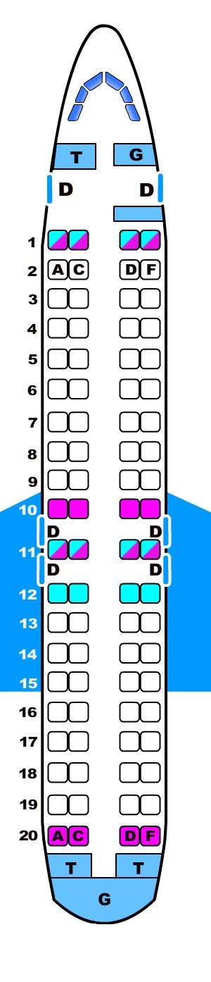 Seat map for Fokker 100