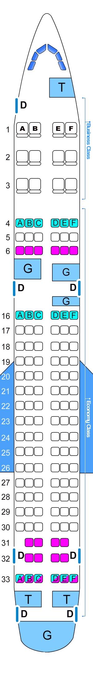 Seat Map Tupolev TU 154M 134pax | SeatMaestro.com