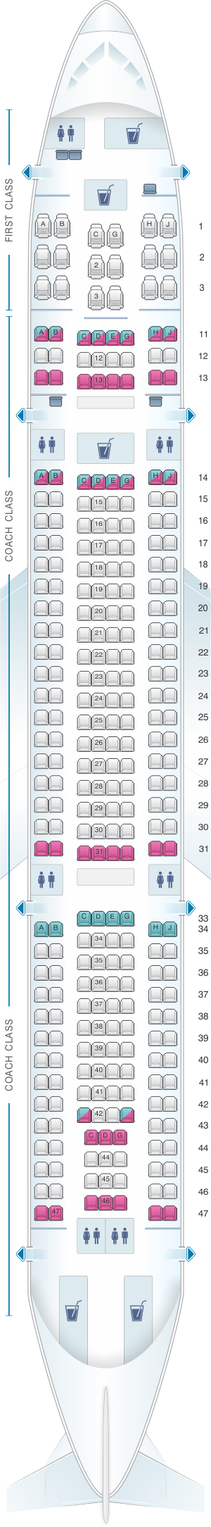 Seat Map Hawaiian Airlines Airbus A330 200 | SeatMaestro.com