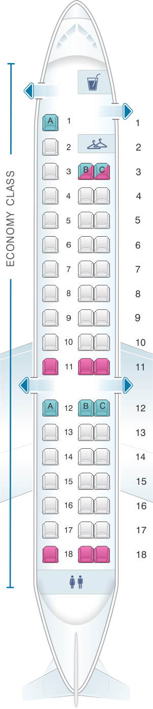 Seat map for Delta Air Lines Embraer E145