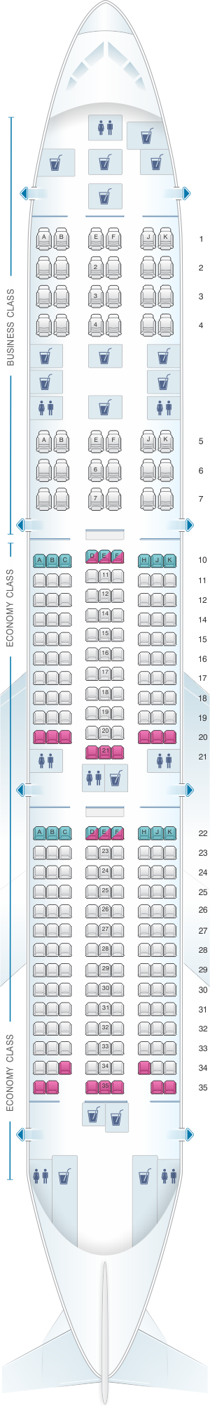 Seat Map Qatar Airways Boeing B777 200LR 259pax | SeatMaestro.com