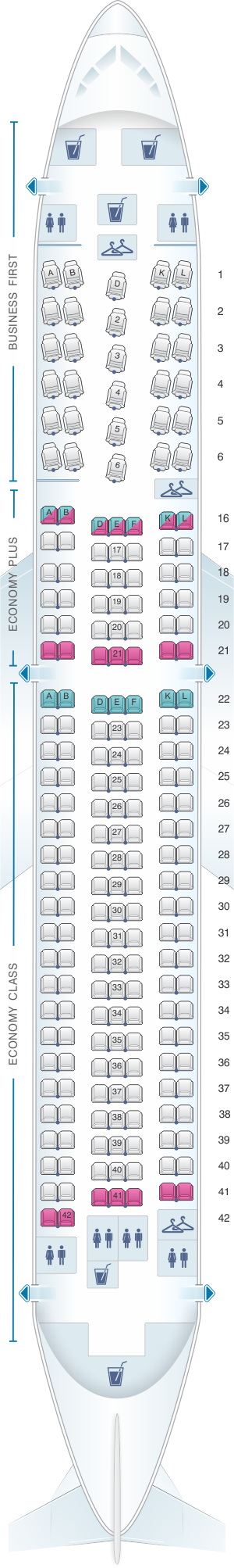 Seat Map United Airlines Boeing B767 300ER - Version 2 | SeatMaestro.com