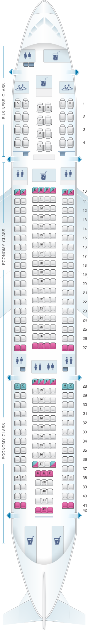 Seat Map Virgin Australia Airbus A330 200 Config. 1 | SeatMaestro.com