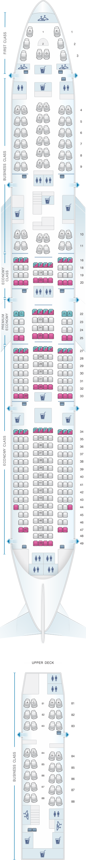 Seat map for Lufthansa Boeing B747-8 364pax