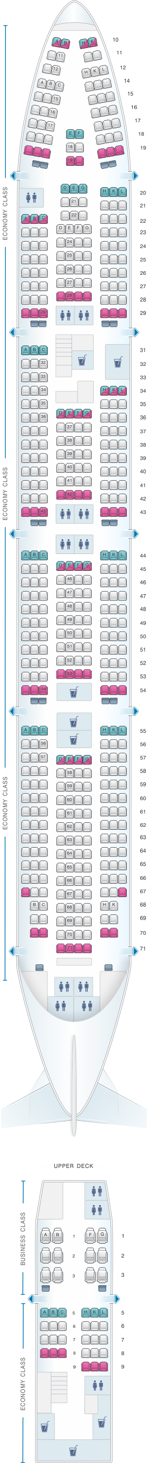 Seat Map Transaero Airlines Boeing B747 400 Config. 1 | SeatMaestro