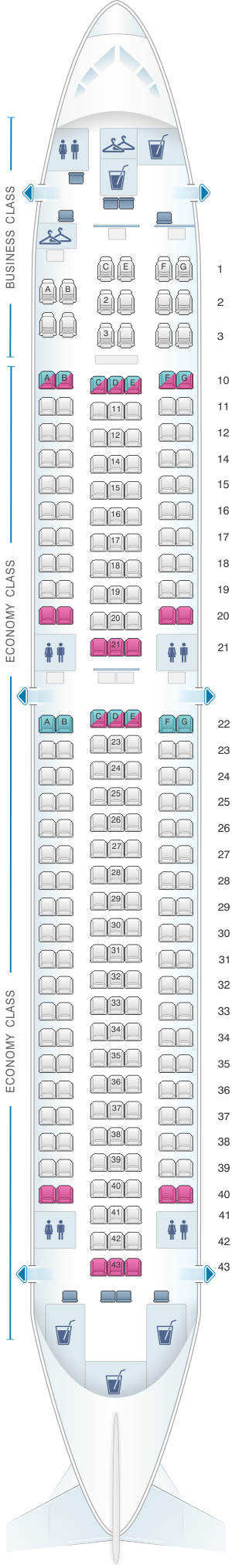 Seat map for Transaero Airlines Boeing B767 200 Config. 2