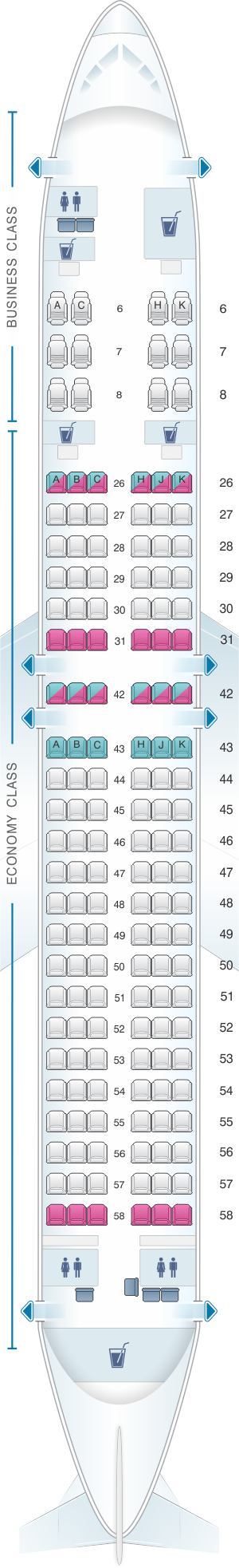 Seat map for Royal Brunei Airlines Airbus A320