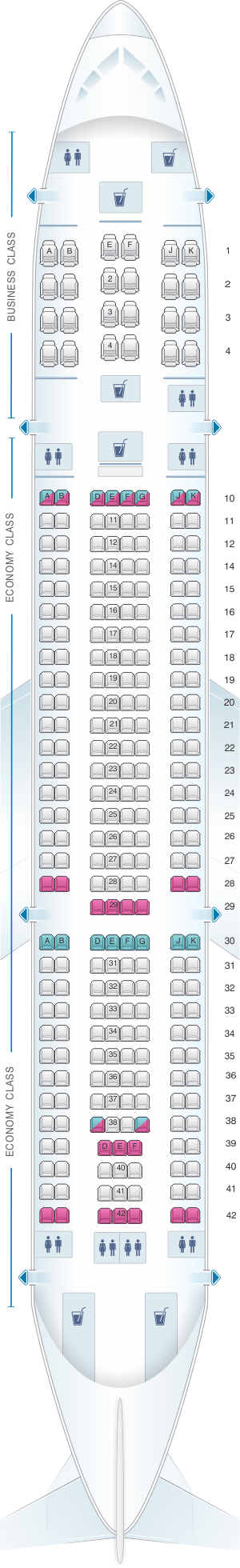 Seat Map Qatar Airways Airbus A330 202 272pax | SeatMaestro.com