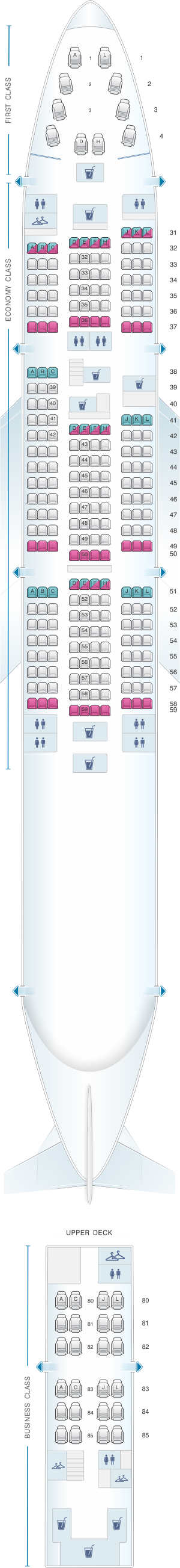 Seat map for Air China Boeing B747 400 Combi