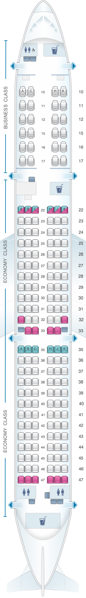 Seat map for Cathay Dragon Airbus A321 200
