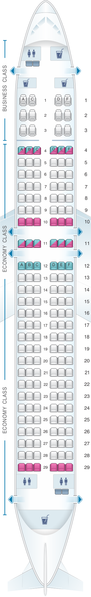 Seat map for Rossiya Airlines Airbus A320 156PAX