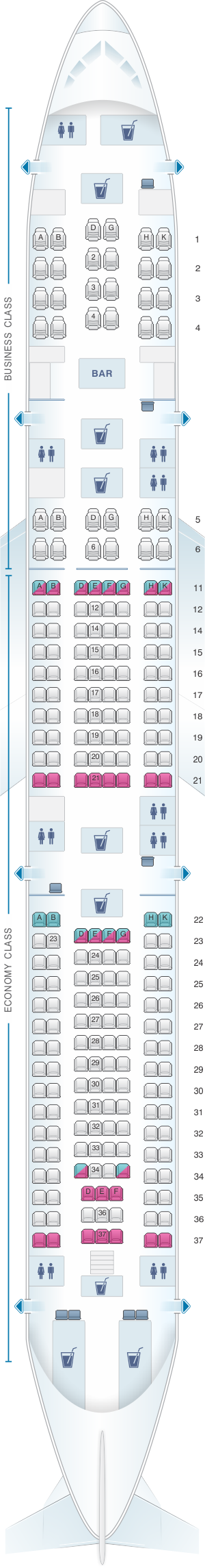 Seat Map Airbus A340 500 | SeatMaestro.com