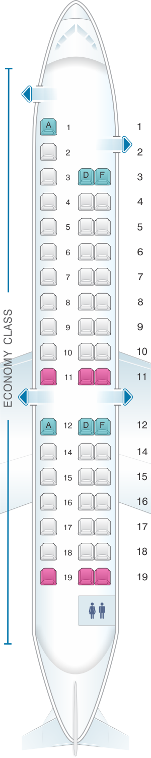 Seat map for HOP! Embraer 145