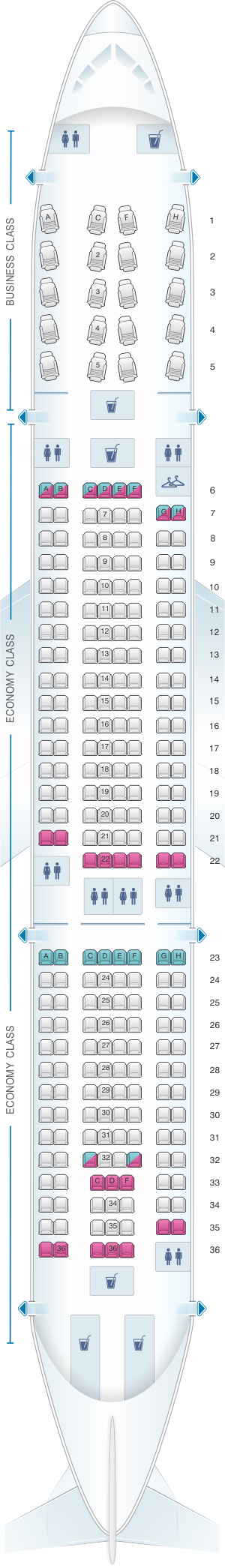 Seat map for American Airlines Airbus A330 200