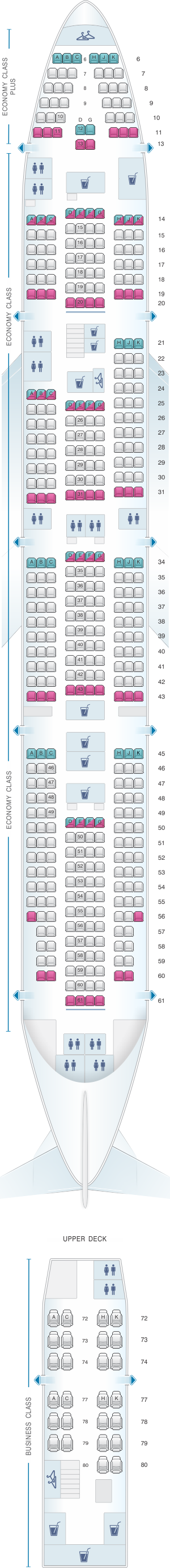 Seat map for El Al Israel Airlines Boeing B747 400 455pax