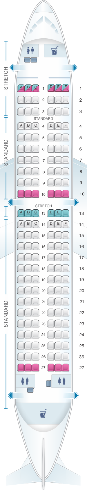 Seat Map Frontier Airlines Airbus A319 150pax | SeatMaestro