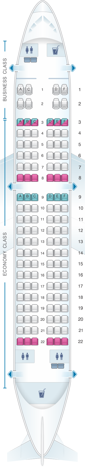 Seat map for Rossiya Airlines Airbus A319 128PAX