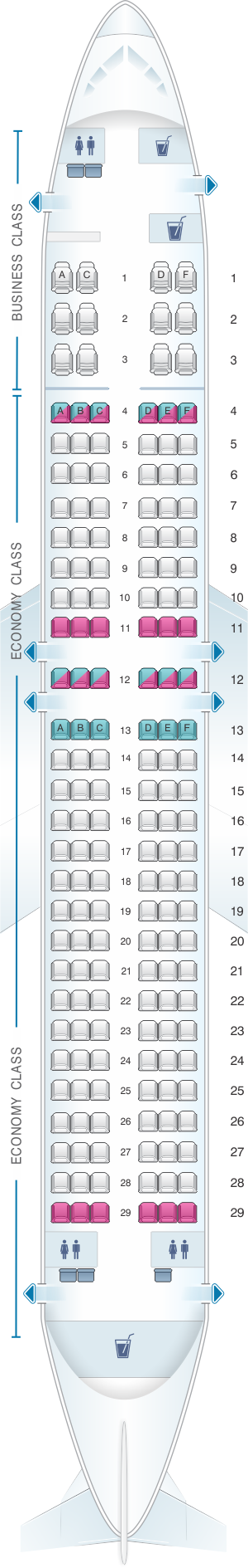 Seat map for Rossiya Airlines Boeing B737 800 168PAX V2