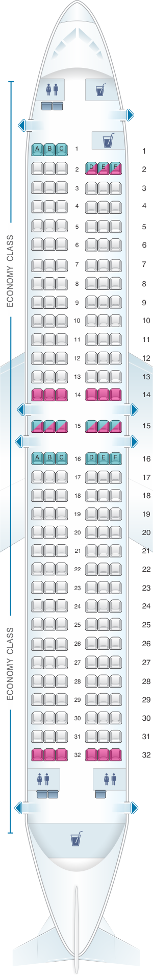 Seat map for Rossiya Airlines Boeing B737 800 189PAX V1