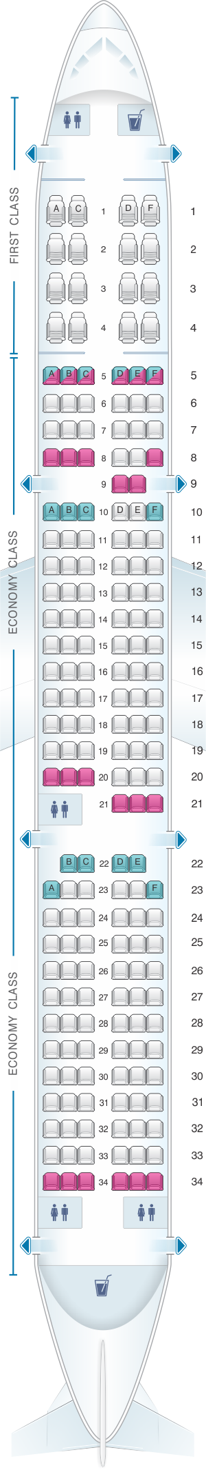 Seat Map American Airlines Airbus A321 187pax Seatmaestro