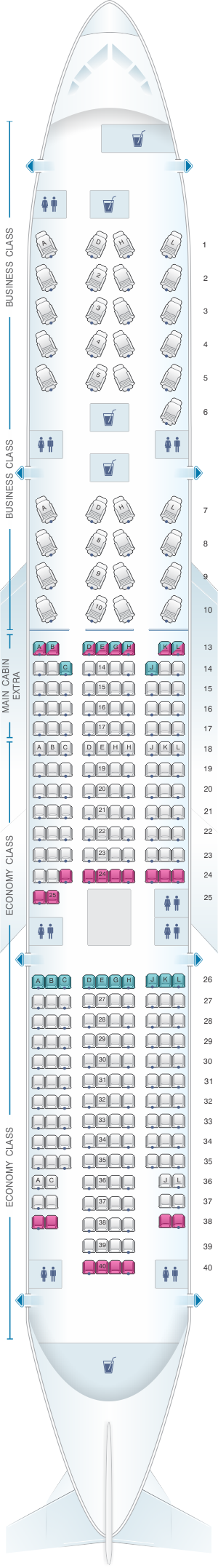 Seat map for American Airlines Boeing B777 200ER 289pax