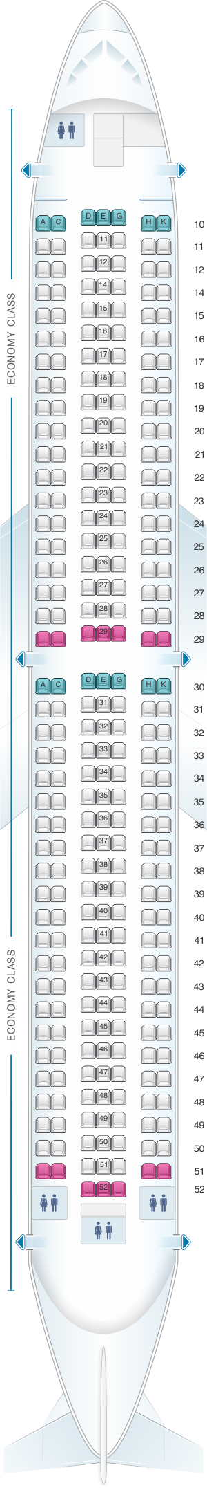 Seat map for Asiana Airlines Boeing B767 300 290PAX