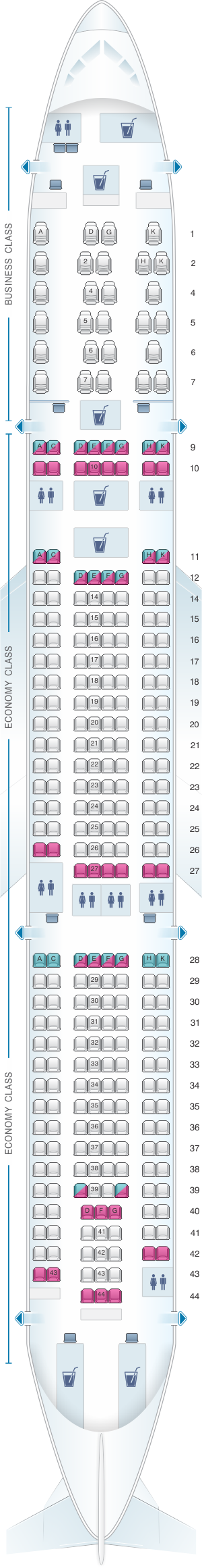 Seat Map Malaysia Airlines Airbus A330 300 Config.2 | SeatMaestro